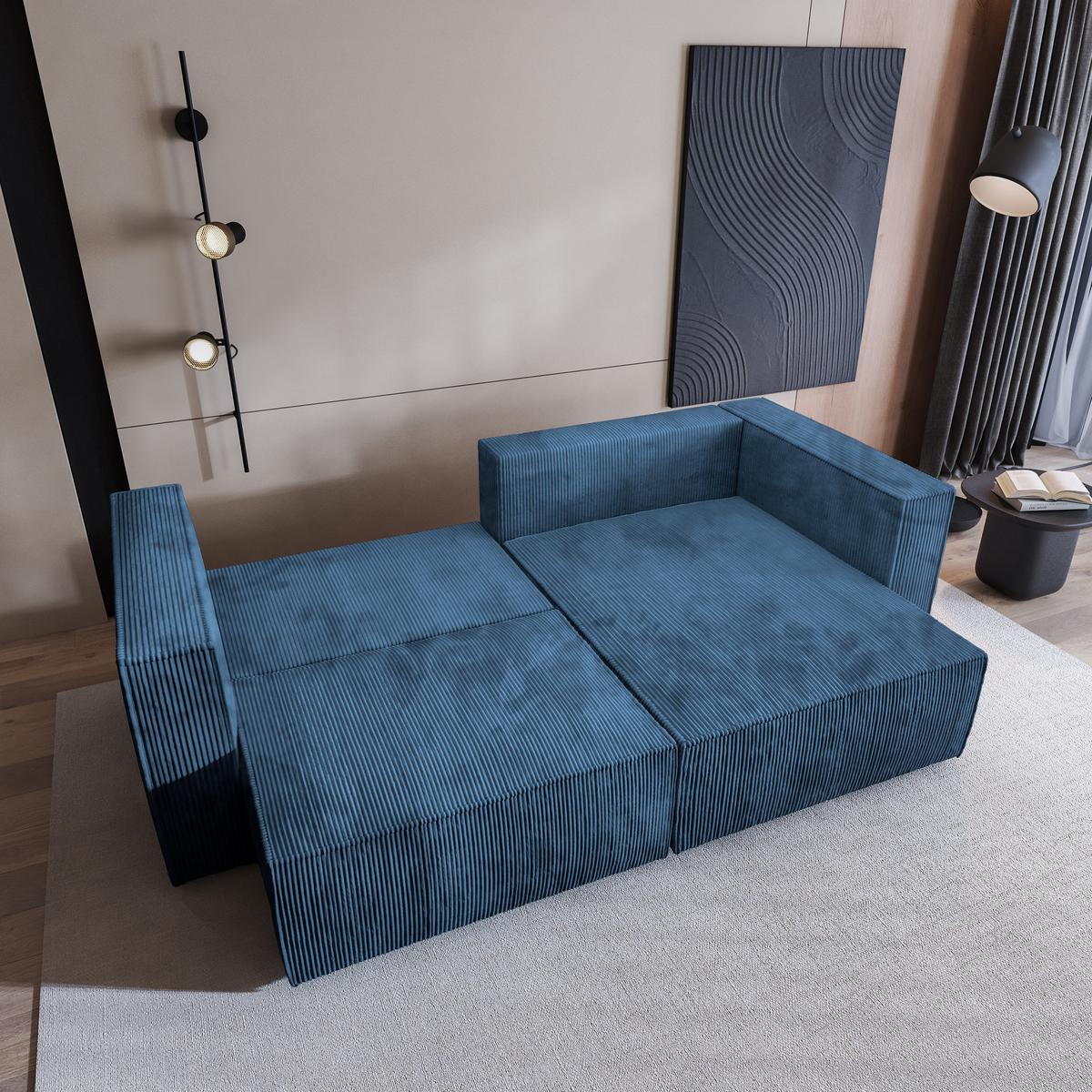 ECKSOFA NERIO P Blau Kordstoff mit Schlaffunktion - Blau/Grau, Holz/Kunststoff (245/148cm) - MASSENO