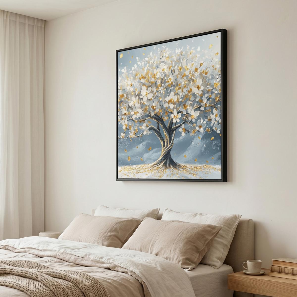 LEINWAND Bilder mit Rahmen - Baum - Winter - Baum des Lebens - Modern - Gold - 90x90 - Goldfarben, Textil (90/90cm) - MuchoWow