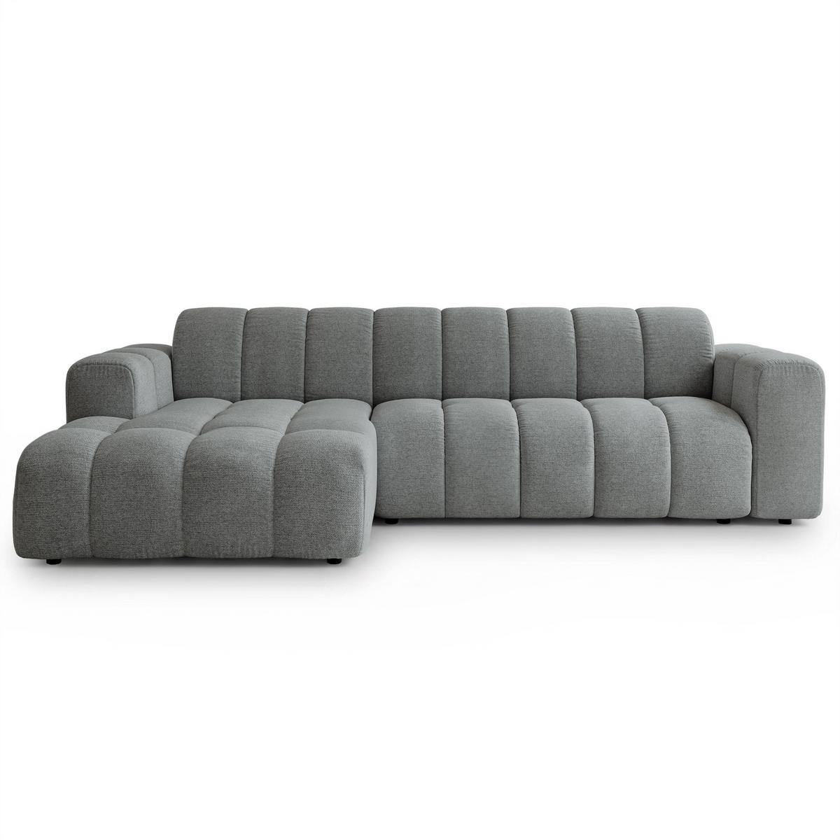 ECKSOFA SETIA Grau Strukturstoff mit Schlaffunktion - Grau, Holz (304/165cm) - MASSENO