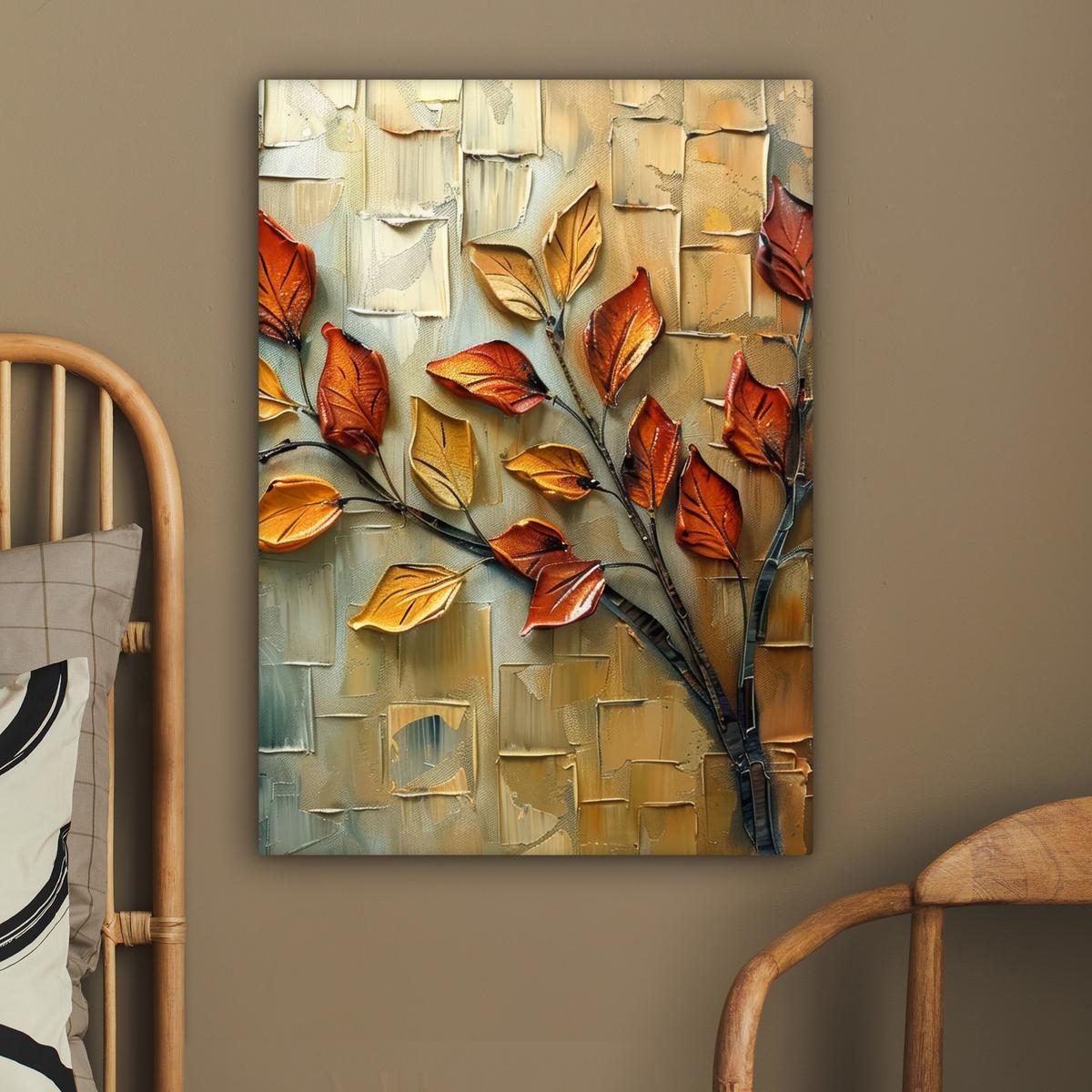 LEINWANDBILD Baum - Abstrakt - Natur - Kunst Wandbild Wohnzimmer 60x80 cm - Goldfarben, Textil (60/80cm) - MuchoWow
