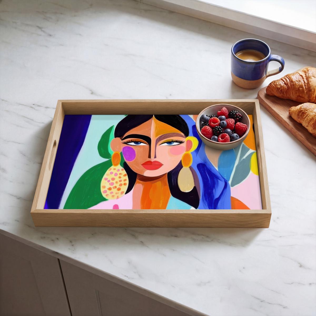TABLETT Porträt - Frau - Modern 50x35 cm - Multicolor, Holz (50/5/5cm) - OnlyWow