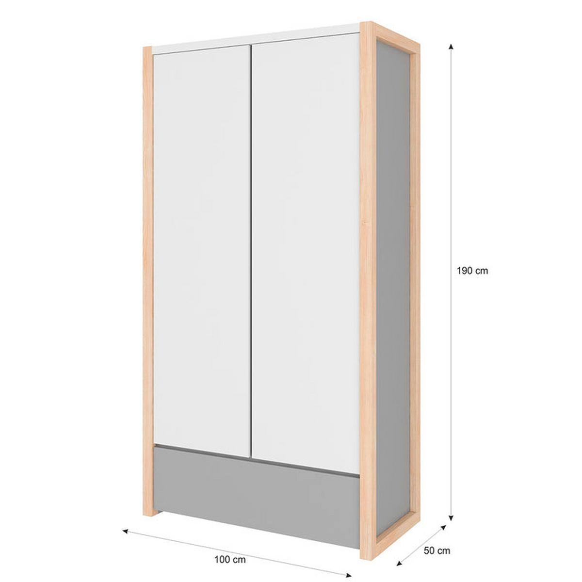 BABYKLEIDERSCHRANK 2 Türen Pinette Weiß und grau - Weiß, Holzwerkstoff (100/190/50cm) - Petits-meubles