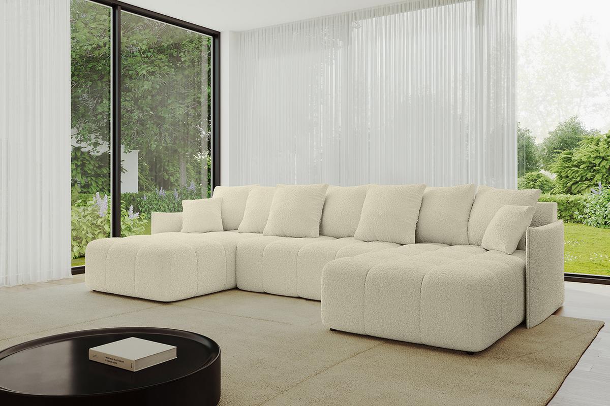 WOHNLANDSCHAFT LONLI-U 355x189x68 Beige Bouclé - Hellbraun/Creme, Holzwerkstoff/Kunststoff (355/68/189cm) - ALTDECOR