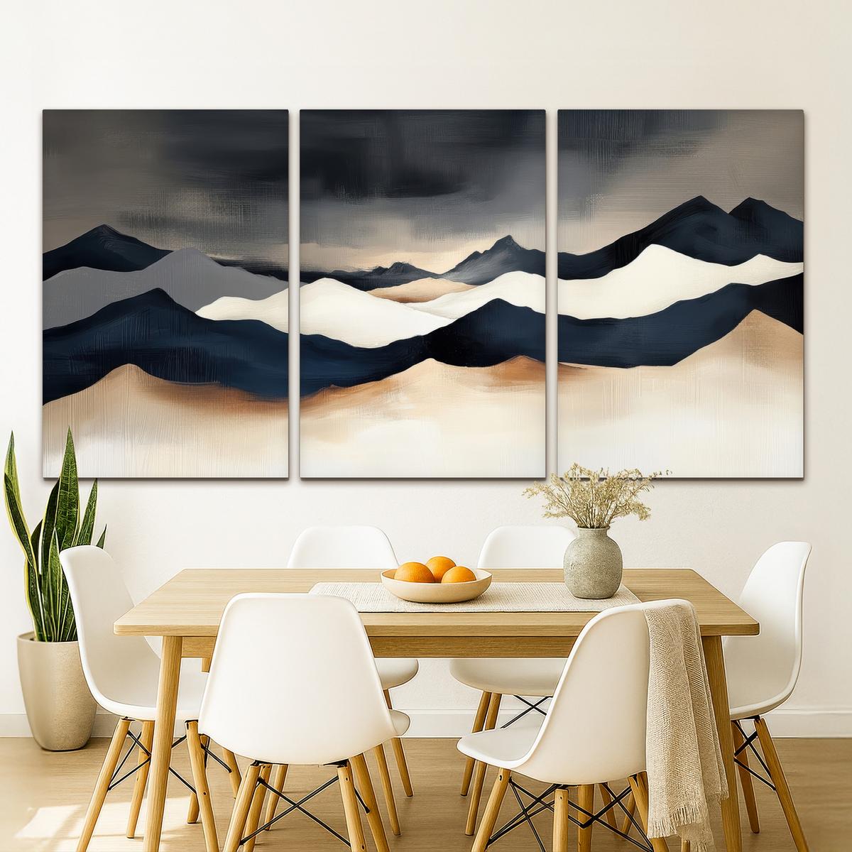 LEINWANDBILD 3er Set Landschaft - Abstrakt - Modern 240x120 cm - Dunkelblau, Textil (240/120cm) - MuchoWow