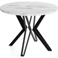ESSTISCH Revena runder ausziehbarer, Marmor Weiß 100-180/100/76 cm - Ecru/Schwarz, Holzwerkstoff/Metall (100/180/76cm) - WFL GROUP