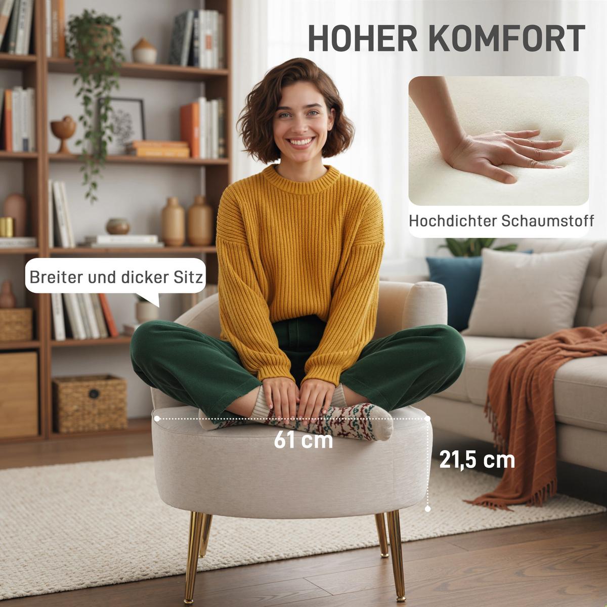 SESSEL Polyester Cremeweiß - Goldfarben/Creme, Textil/Metall (65/67/69cm) - HOMCOM