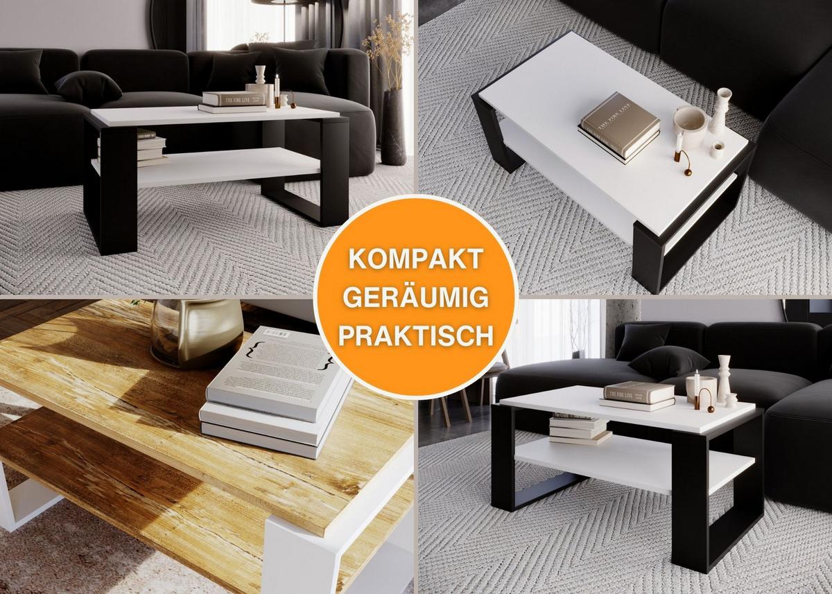 COUCHTISCH Holzwerkstoff rechteckig stabil Weiß 42/54/96cm - Schwarz/Weiß, Holzwerkstoff (53.8/96/42cm) - CraftPAK