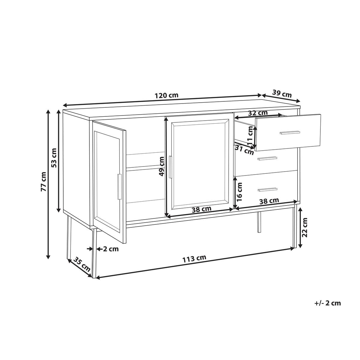 SIDEBOARD mit 2 Türen Hellbraun Pasco - Braun, Holzwerkstoff (120/77/39cm) - Beliani