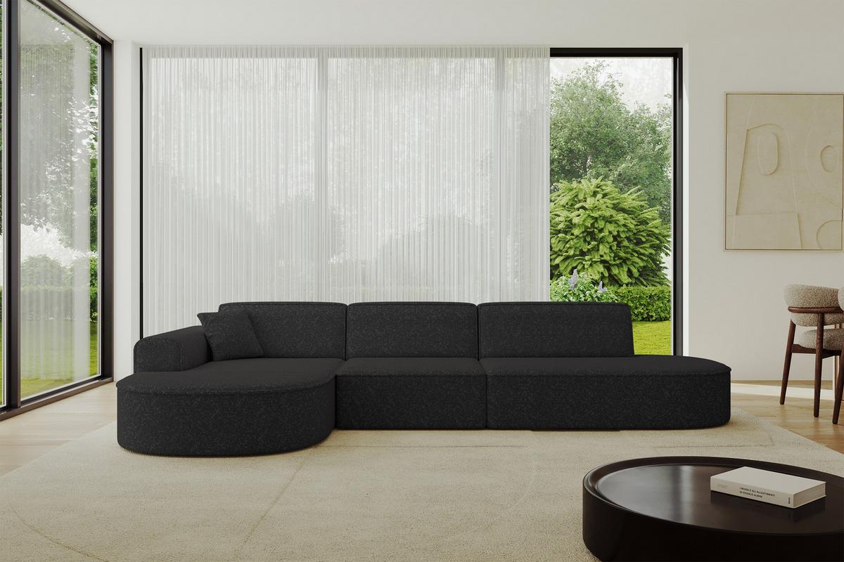 ECKSOFA Ottomane Links MARI-L2 - 328x171x79 cm Schwarz Tissu - Schwarz, Holzwerkstoff/Kunststoff (328/171cm) - ALTDECOR