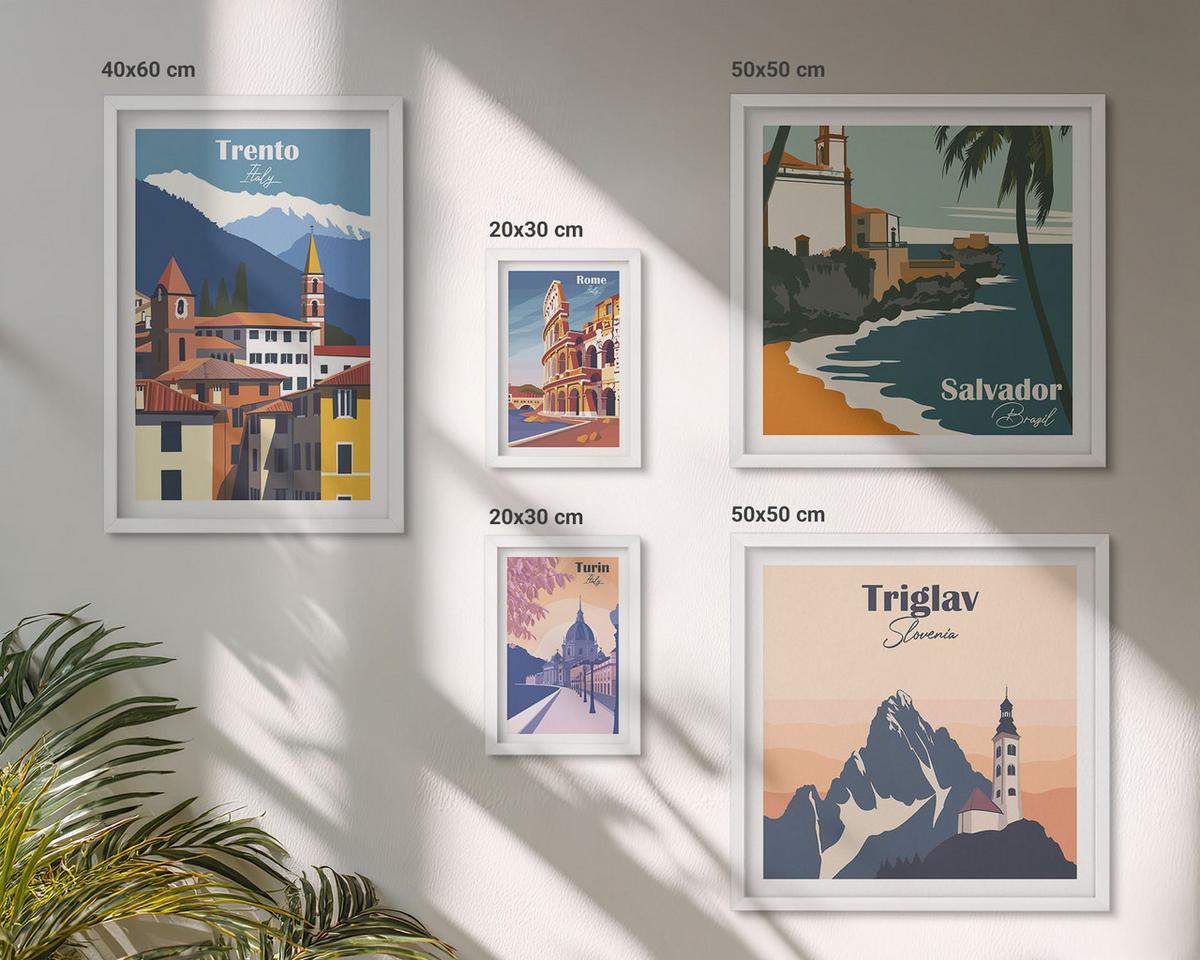 BILDER SET 5er Set - 50x50 cm & 20x30 cm & 40x60 cm Weißer Rahmen - Blicke auf berühmte Orte am Meer - Weiß, Kunststoff (40/60cm) - TULUP