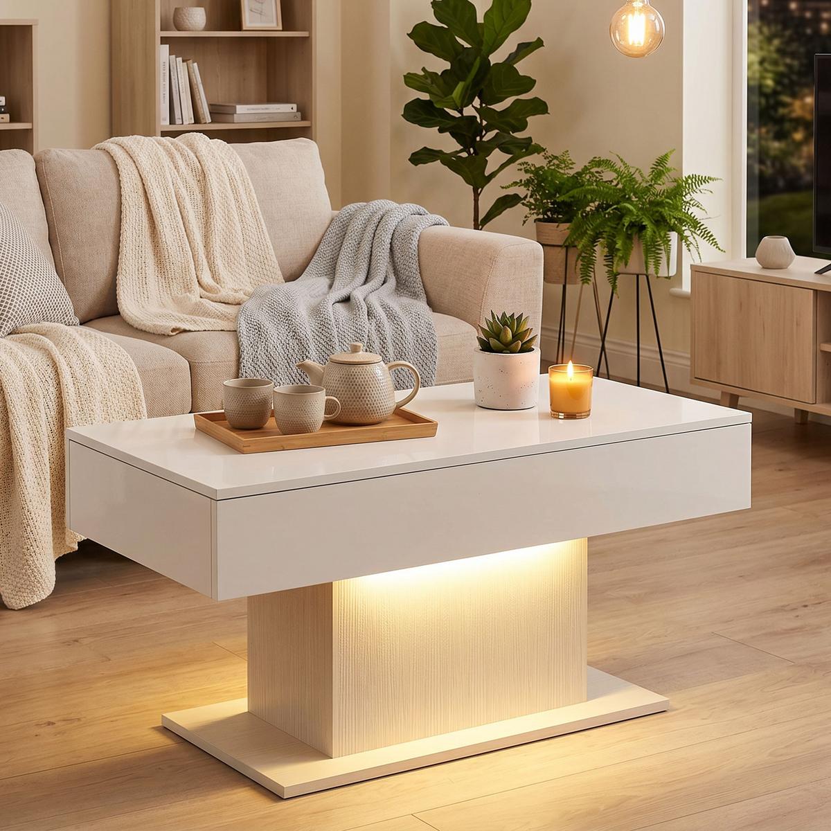 COUCHTISCH Spanplatte MDF Weiß - Weiß Hochglanz/Weiß, Holzwerkstoff (108/48/55cm) - HOMCOM