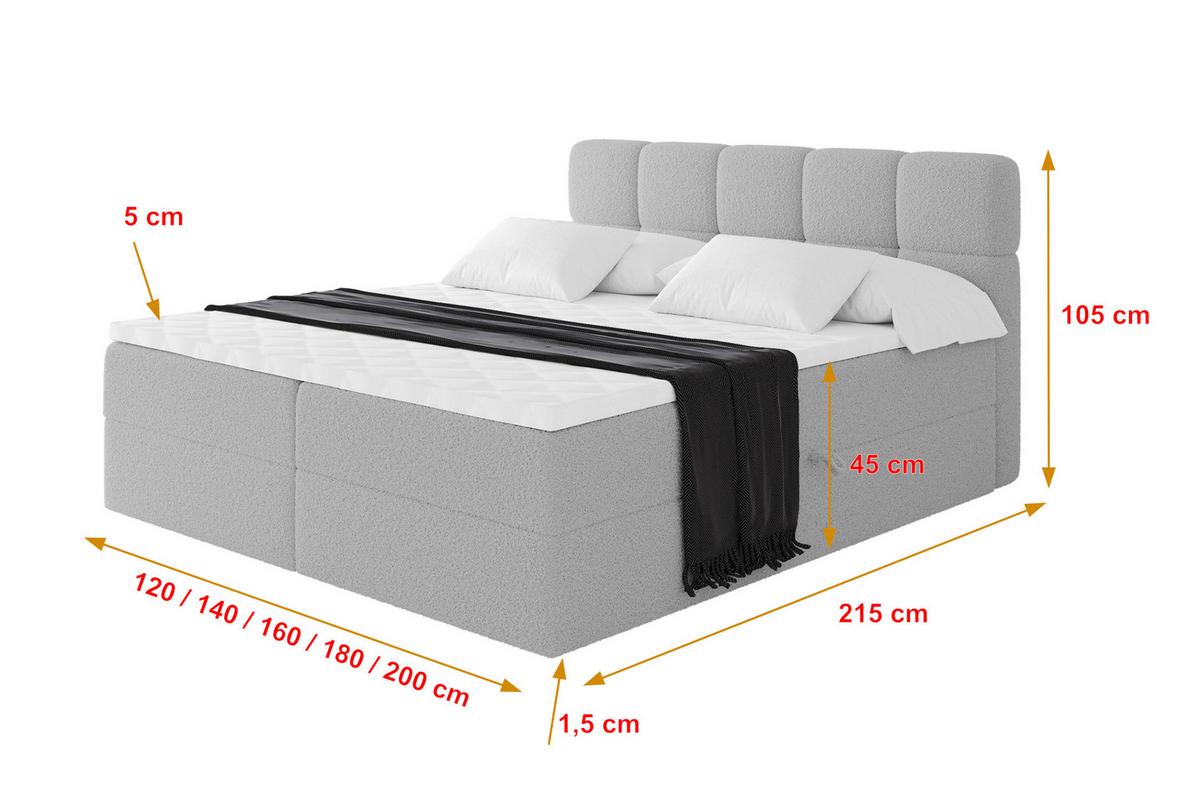 BOXBETT mit Matratze H4 - FAMA - 200x200 cm Hellgrau Quelle - Hellgrau, Holzwerkstoff (200/200cm) - ALTDECOR