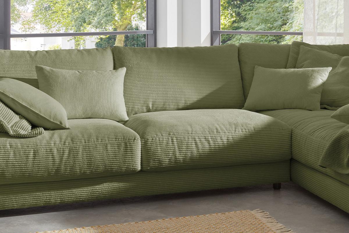 ECKSOFA MADELINE Grün Cord - Schwarz/Olivgrün, Kunststoff/Textil (325/224cm) - KAWOLA