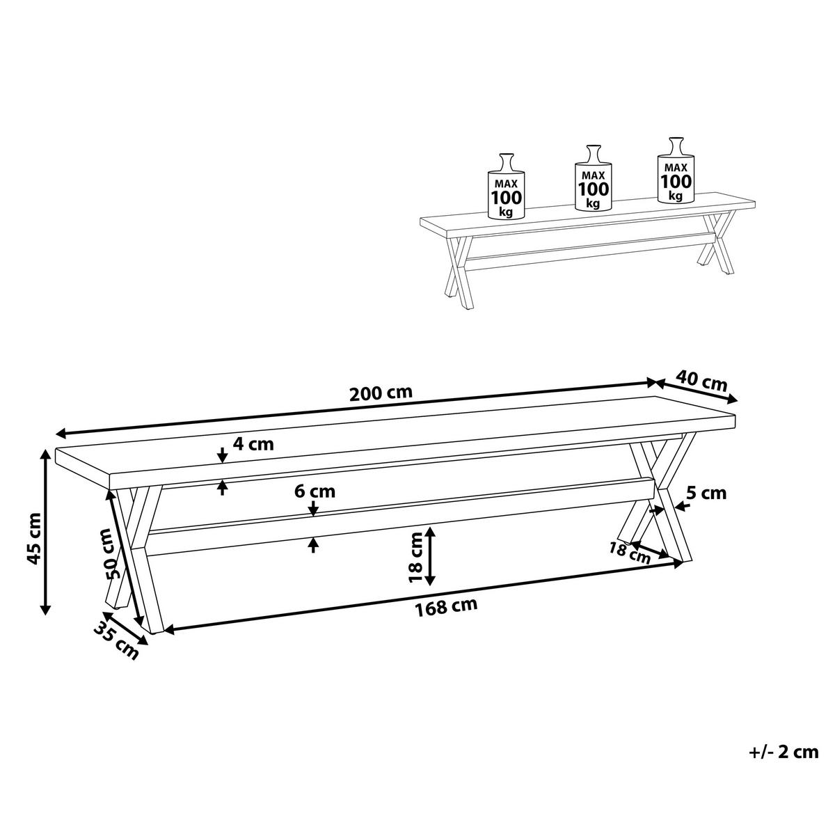 GARTENBANK Faserzement/Akazienholz grau/heller Holzfarbton 200 cm Olbia - Grau, Stein (200/45/40cm) - Beliani