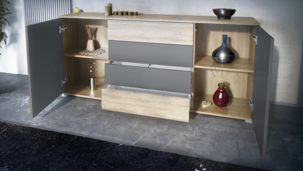 SIDEBOARD Santo Eiche Evoke - Eiche San Remo, Holzwerkstoff (166.5/75.5/35cm) - Vladon