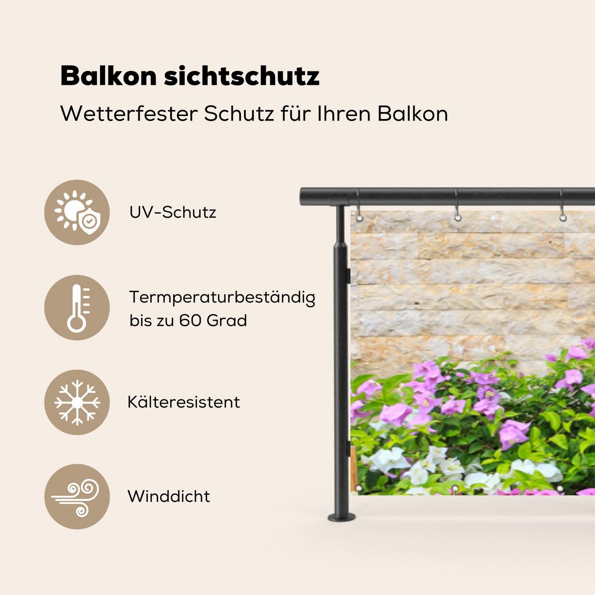 BALKON-SICHTSCHUTZ Blumen - Pflanzen - Blätter - Steine Balkon Deko 500x75 cm - Pink, Kunststoff (500/75cm) - MuchoWow