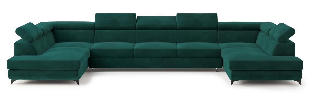 WOHNLANDSCHAFT URMANO Grün Velours-Stoff mit Schlaffunktion - Grün, Holz (395/89/190cm) - MASSENO