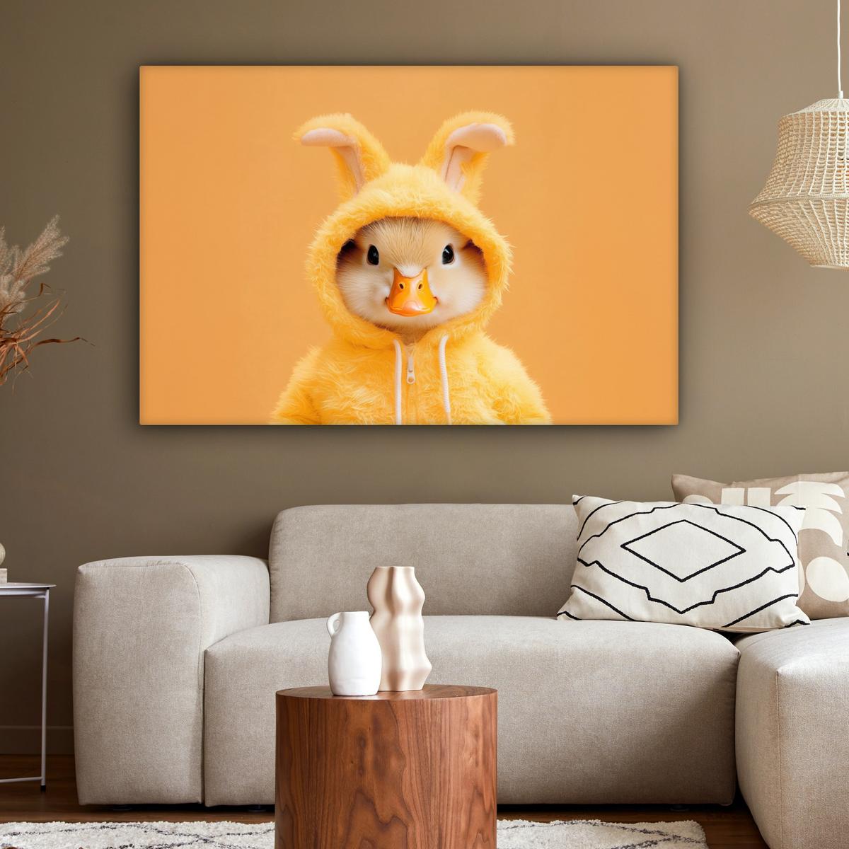 LEINWANDBILD Osterhase - Kostüm - Ente Wohnzimmer Groß 120x80 cm - Gelb, Textil (120/80cm) - MuchoWow