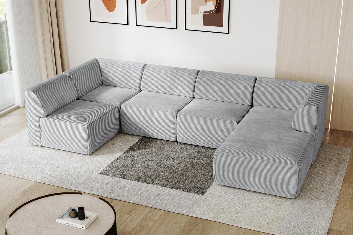 WOHNLANDSCHAFT Ottomane Rechts MOVO-L 345x180x78 cm Grau Cord - Grau, Holzwerkstoff/Kunststoff (180/78/345cm) - ALTDECOR
