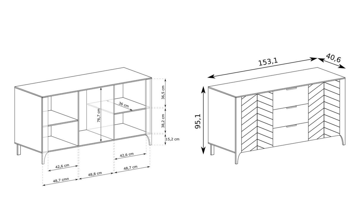 KOMMODE ALICANTE 153/95/40,5cm mit 3 Schubladen 2 Türen Schwarz - Schwarz, Holzwerkstoff (153/95/40.5cm) - MASSENO