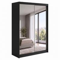 SCHWEBETÜRENSCHRANK Debra mit 2 Türen, 160/216/61 Schwarz mit Spiegel - Schwarz, Holzwerkstoff (160/216/61cm) - Beautysofa