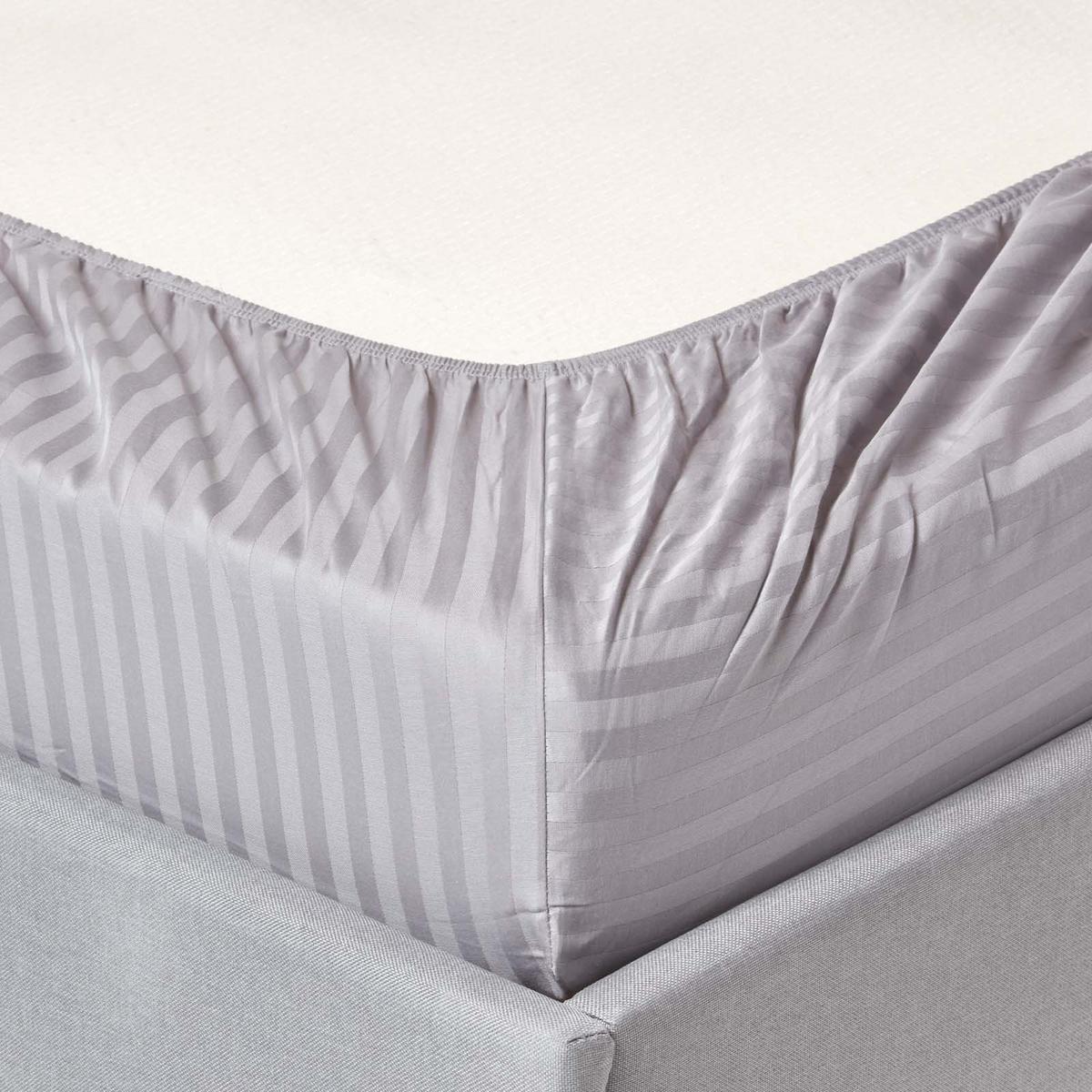 SPANNBETTLAKEN Damast gestreift, 100% Ägyptische Baumwolle - Grau, Textil (140/190cm) - Homescapes