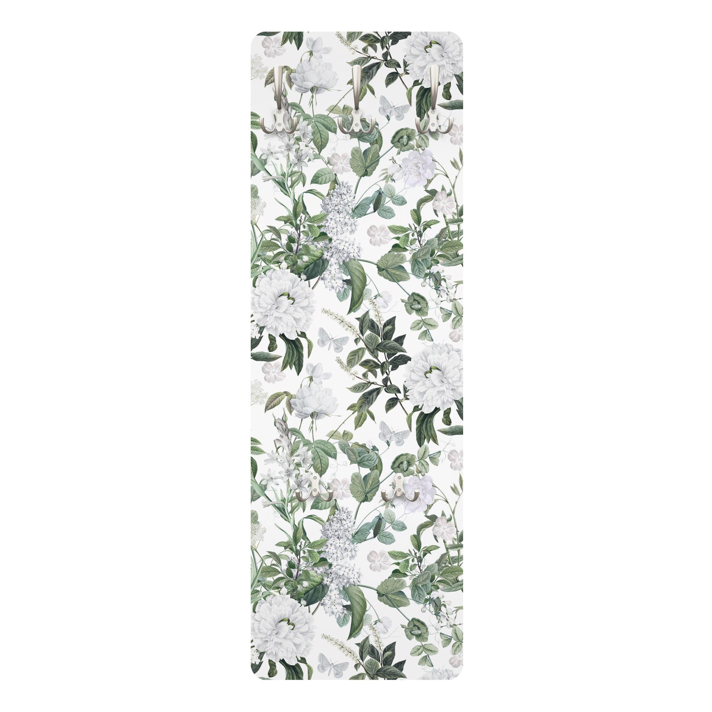 WANDGARDEROBE - Weiße Blüten und Schmetterlinge 34/105 cm - Weiß, Holzwerkstoff (34/105/1.6cm) - Bilderwelten