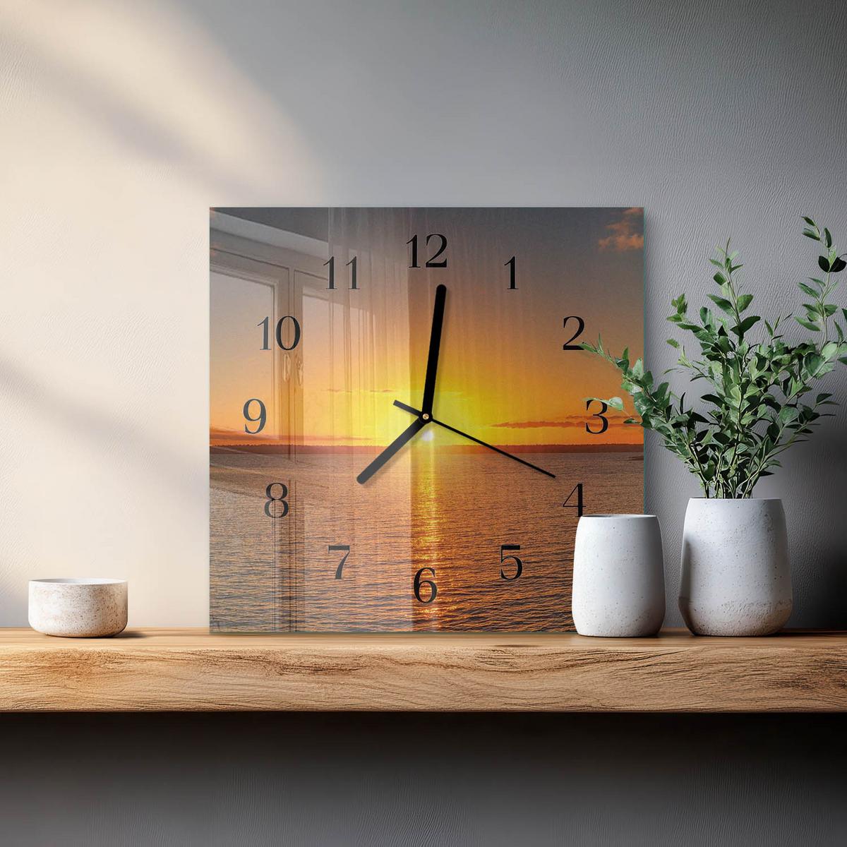 WANDUHR aus Glas 30x30 cm - Sonnenuntergang - Orange, Glas (30/30/0.4cm) - TULUP