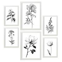 POSTER Set Mit 6 Üppige Blumen Natur Und Botanikdrucke Mit Blumenmotiven In Klassischem Schwarz Und Weiß Innenarchitektur A3 & A4 Weißer Rahmen - Weiß, Papier (29/3cm) - Nacnic