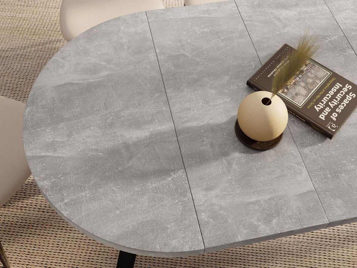 ESSTISCH Strato Black runder ausziehbarer, Beton grau 100-140/100/77 cm - Hellgrau/Schwarz, Holz/Holzwerkstoff (100/140/77cm) - WFL GROUP