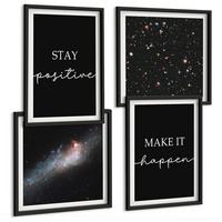 BILDER SET 4er Set - 50x50 cm & 40x60 cm Schwarzer Rahmen - Motivationsslogans Sterne Weltraum - Schwarz, Kunststoff (50/50cm) - TULUP