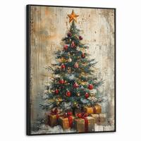LEINWAND Bilder mit Rahmen - Weihnachtsbaum - Vintage - Weihnachten - Geschenk - 70x100 - Rostfarben, Textil (70/100cm) - MuchoWow