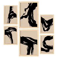 POSTER Set Mit 6 Zusammenfassungen In Form Ästhetische Dekorative Gemälde Für Ihr Wohnzimmer, Schlafzimmer Oder Zuhause A3 & A4 Rahmen Aus Hellem Holz - Beige, Papier (29/3cm) - Nacnic