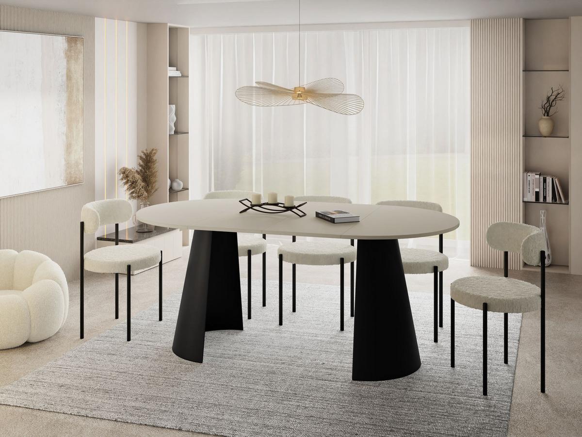 ESSTISCH Lamio runder ausziehbarer, Beige Cashmere 100-180/100/76 cm - Kaschmir/Beige, Holzwerkstoff/Metall (100/176/76cm) - WFL GROUP