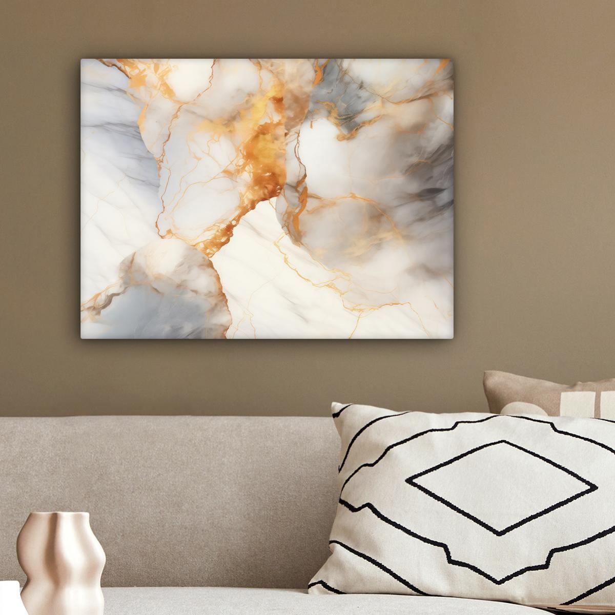 LEINWANDBILD Marmor - Grau - Gold Wandbild 40x30 cm - Weiß, Textil (40/30cm) - MuchoWow
