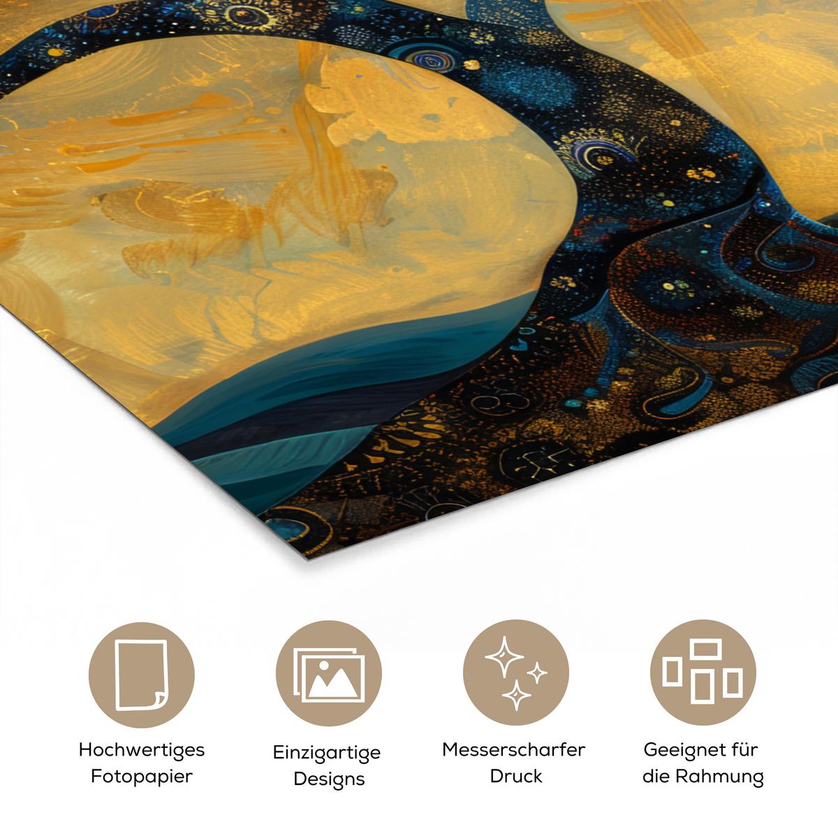 POSTER Baum - Mond - Blumen - Gold - Kunst Deko Wohnzimmer 60x80 cm - Orange, Papier (60/80/0.1cm) - MuchoWow