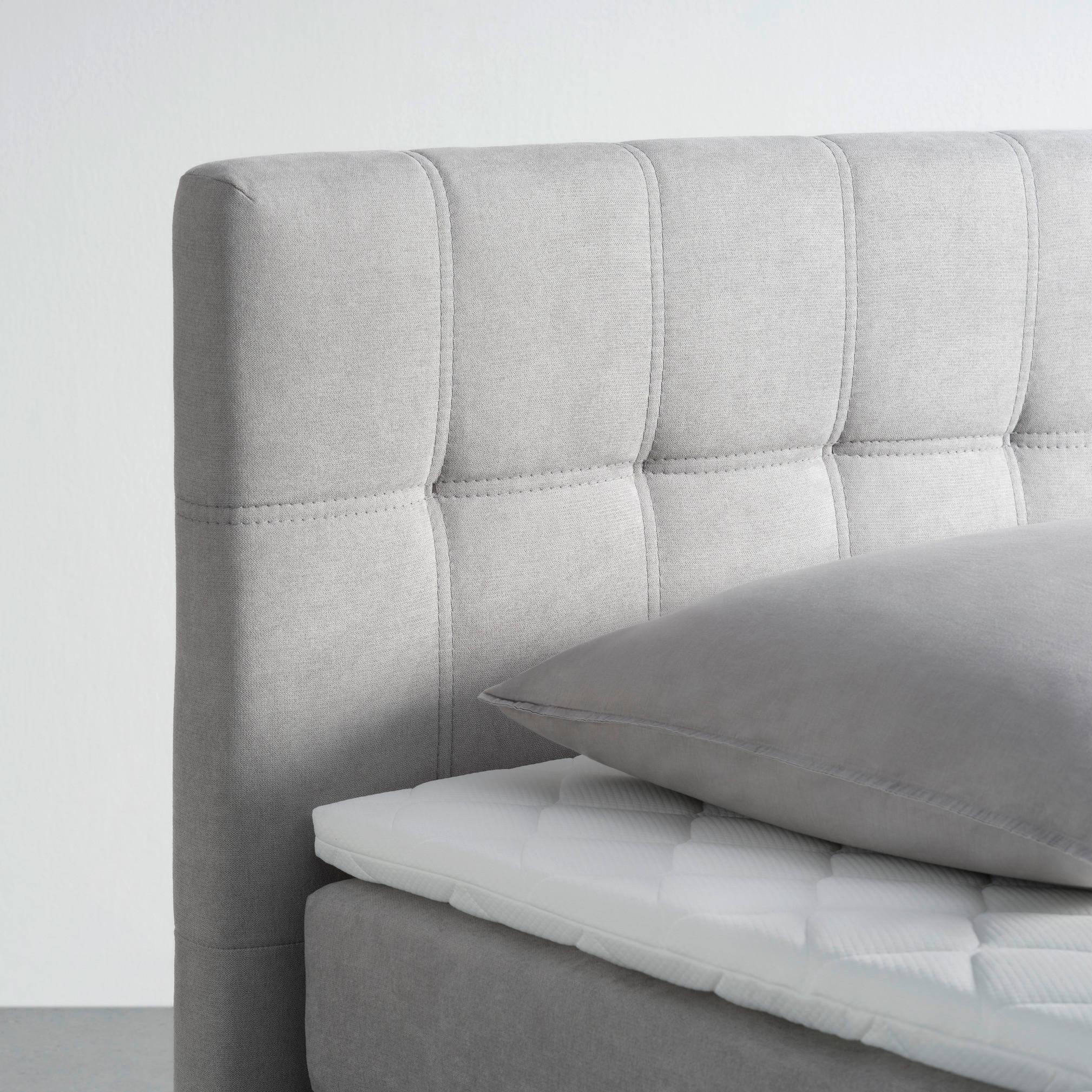 Boxspringbett grau gepolstertes Kopfteil Quernaht 
