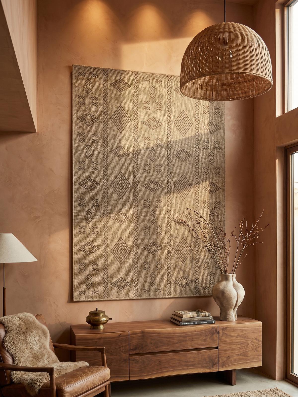 TEPPICH Outdoor KASBERG in Schwarz, im Vintage-Stil, 240 x 340 cm - Beige, Textil (340/240cm) - KADIMA DESIGN