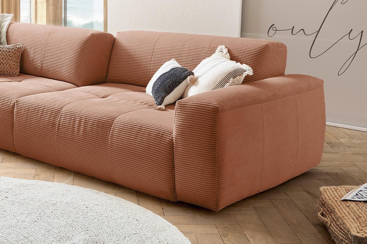 SOFA MIT SITZTIEFENVERSTELLUNG PALACE Rotbraun Cord Relaxfunktion - Rotbraun/Schwarz, Kunststoff/Textil (298/74/120cm) - KAWOLA