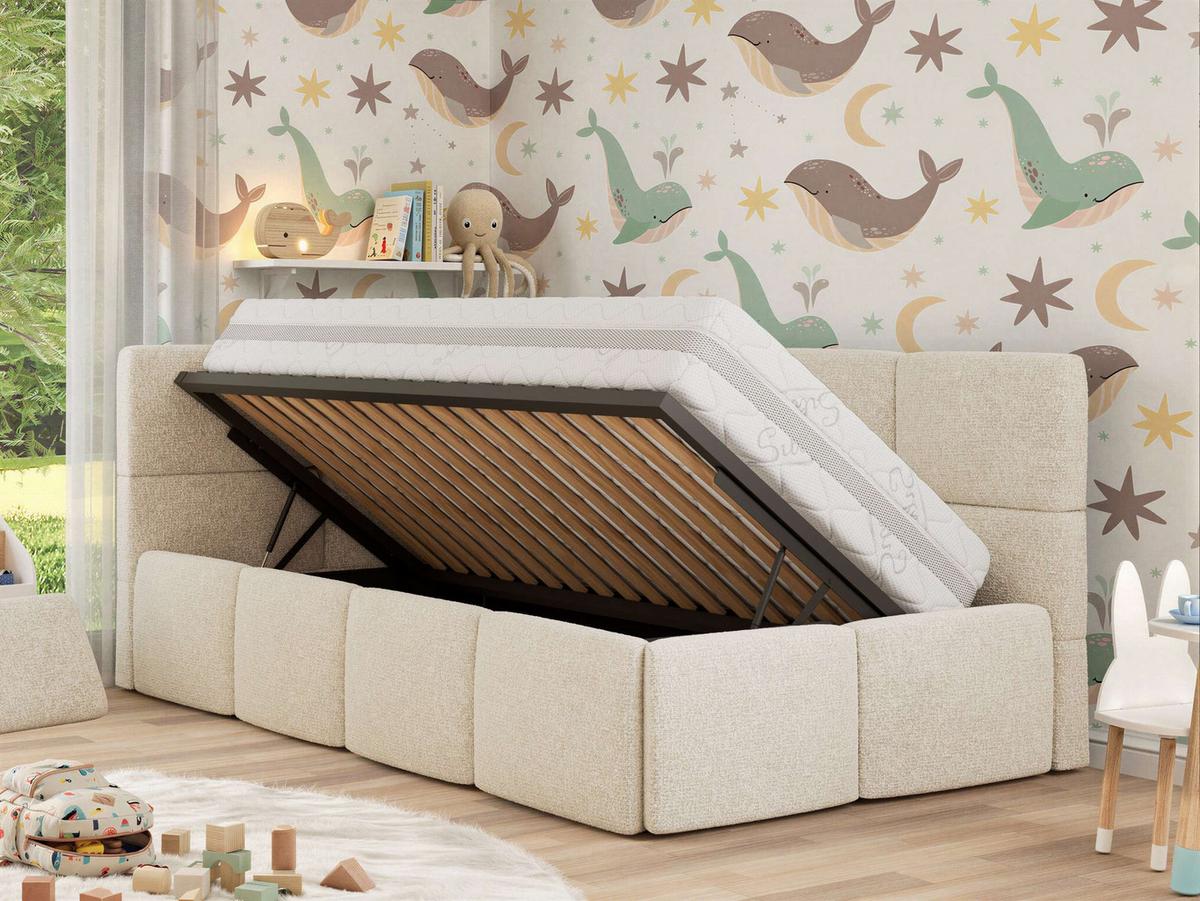 POLSTERBETT ARVO ALTA 90/200 - Creme Struktur - Ohne Matratze - Links - Beige, Textil (90/200cm) - MKS