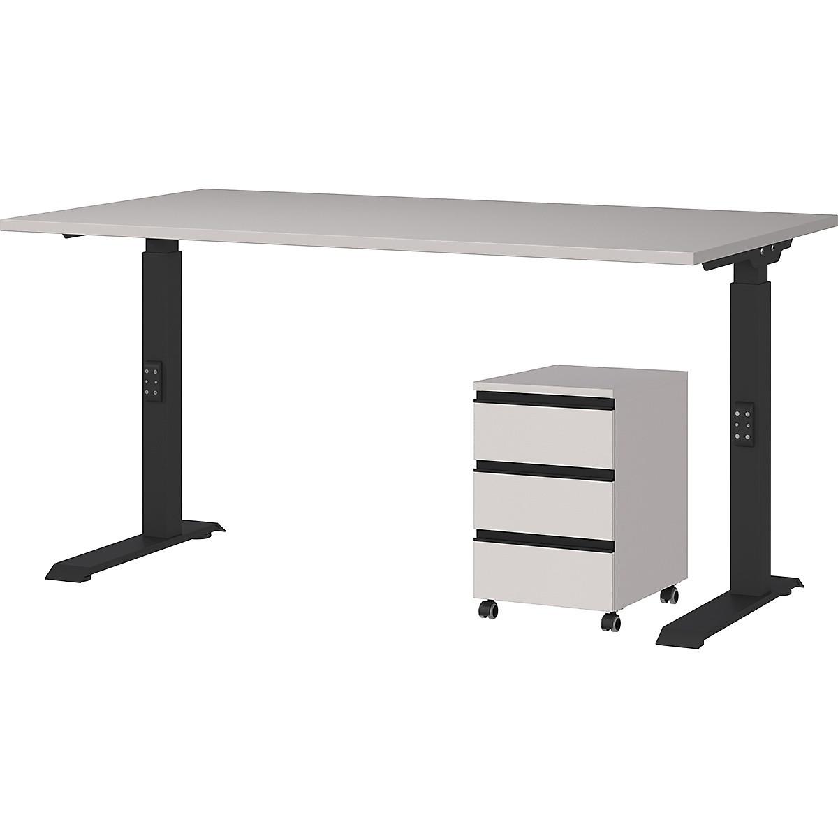 BÜROMÖBEL Set 2-teilig | Schreibtisch 140x80cm & Rollcontainer Greige/Schwarz | Einstellbar 68-91 cm & Soft-Close - Beige, Holzwerkstoff/Metall (80/195/91cm) - KADIMA DESIGN