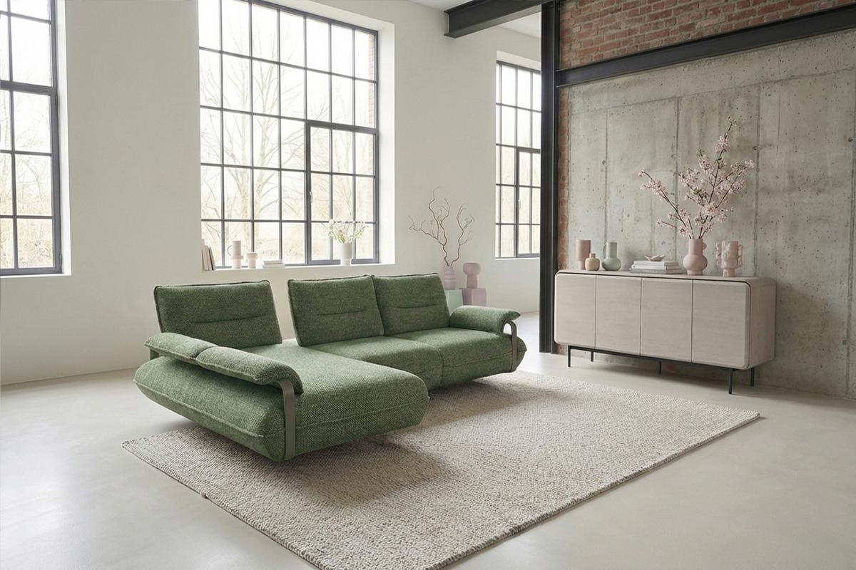 ECKSOFA ANISSA Grün Flachgewebe - Schwarz/Grün, Kunststoff/Textil (297/185cm) - KAWOLA