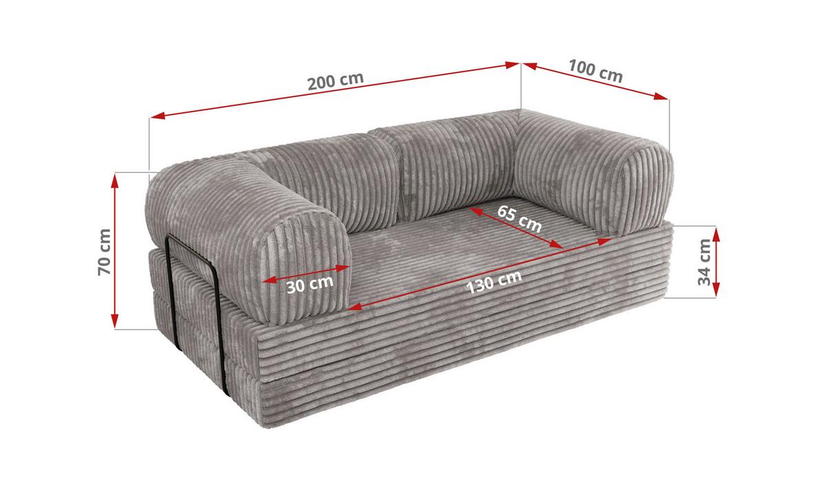 3-SITZER SOFA ORSETTO - Hellgrau Cord - Hellgrau/Schwarz, Textil/Metall (200/70/100cm) - MKS
