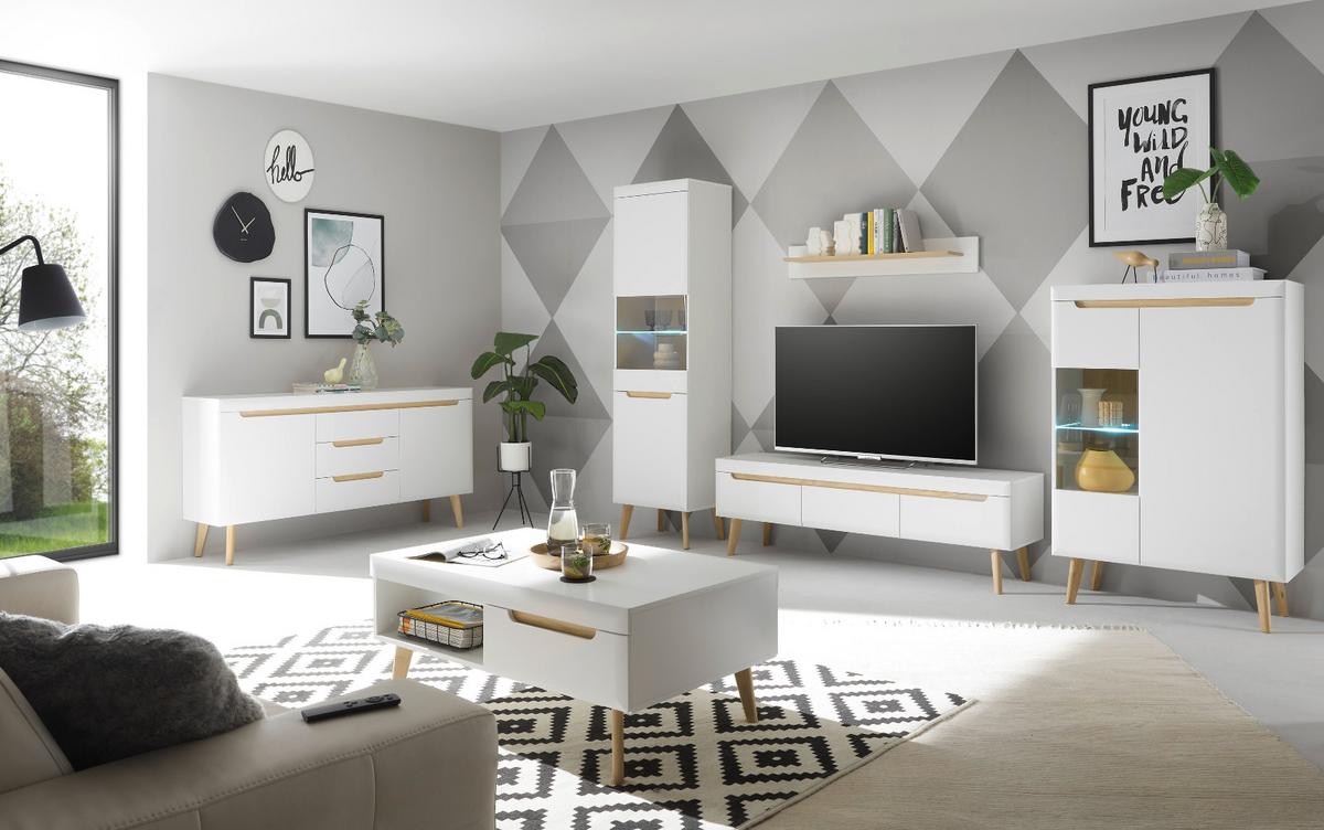 SIDEBOARD weiß, Eiche, skandinavisch 107 cm, Kommode mit Soft-Close-Funktion - Eichefarben/Weiß, Holz/Holzwerkstoff (107/83/40cm) - Furn.Design