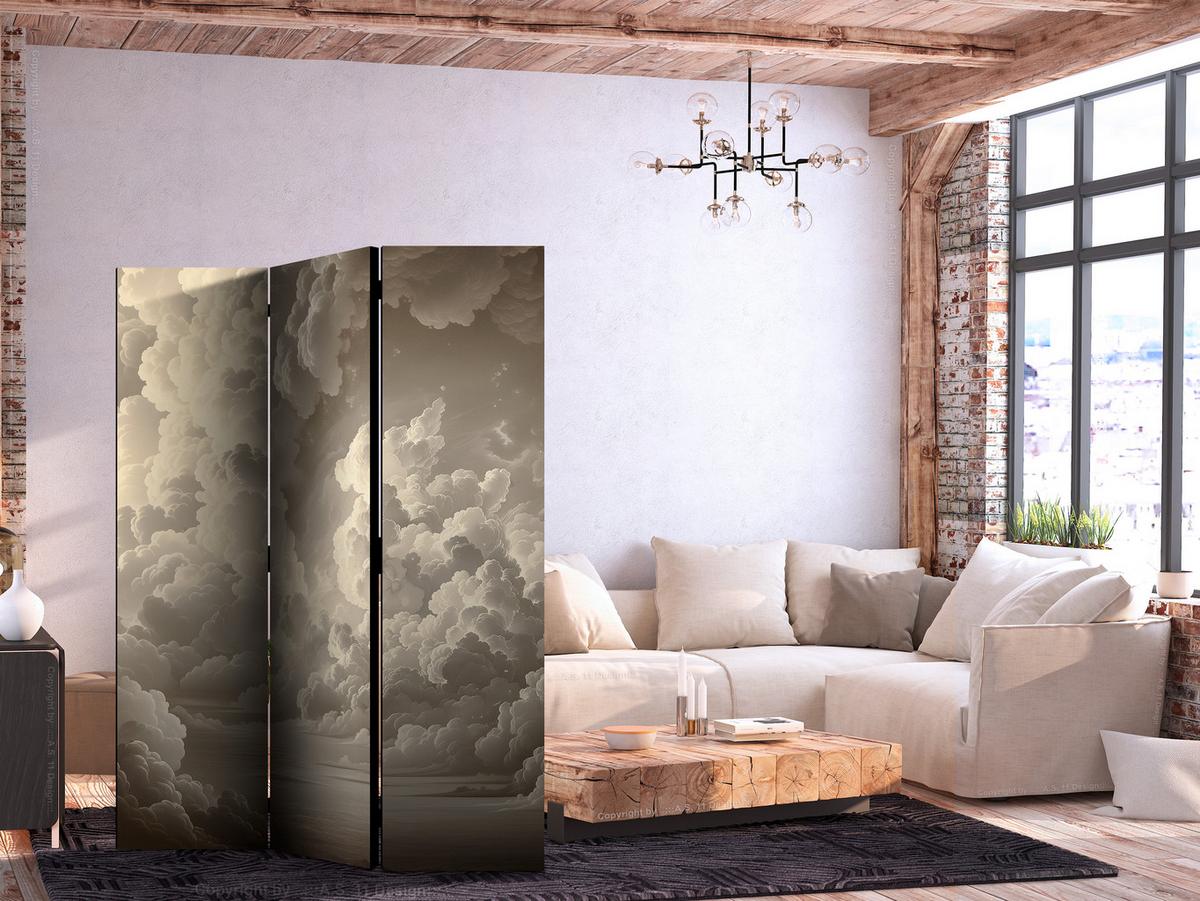 PARAVENT Einseitig Bedruckter 3-tlg 135x172 cm Beige Wolken im Boho - Beige, Holz/Textil (135/172/3cm) - Muralo