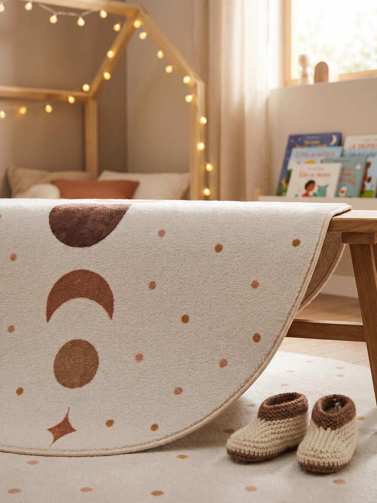 TEPPICH Kurzflor Waschbar TINO in Creme, mit Mondphasen-Motiv, Ø 160 cm - Beige, Textil (160/160cm) - KADIMA DESIGN