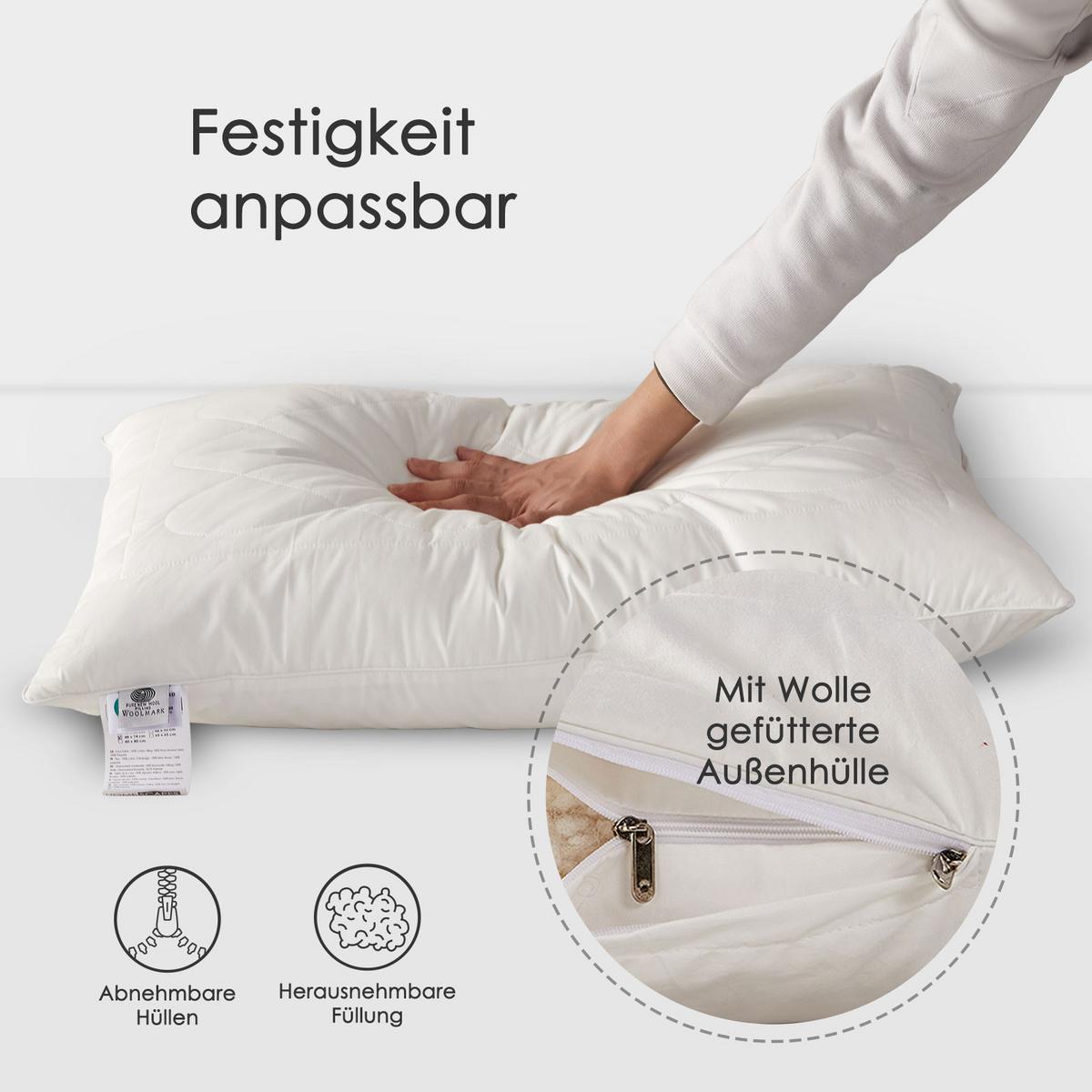 SCHURWOLLE-KISSEN 48/74 cm mittelweich - Weiß, Textil (48/74cm) - Homescapes