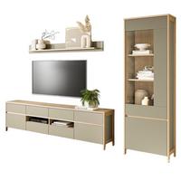 WOHNWAND Salbei grün, Eiche skandinavisch, Wohnkombination 3-teilig 266 cm mit Soft-Close - Salbeigrün/Eichefarben, Holzwerkstoff/Metall (266/195/39cm) - Furn.Design