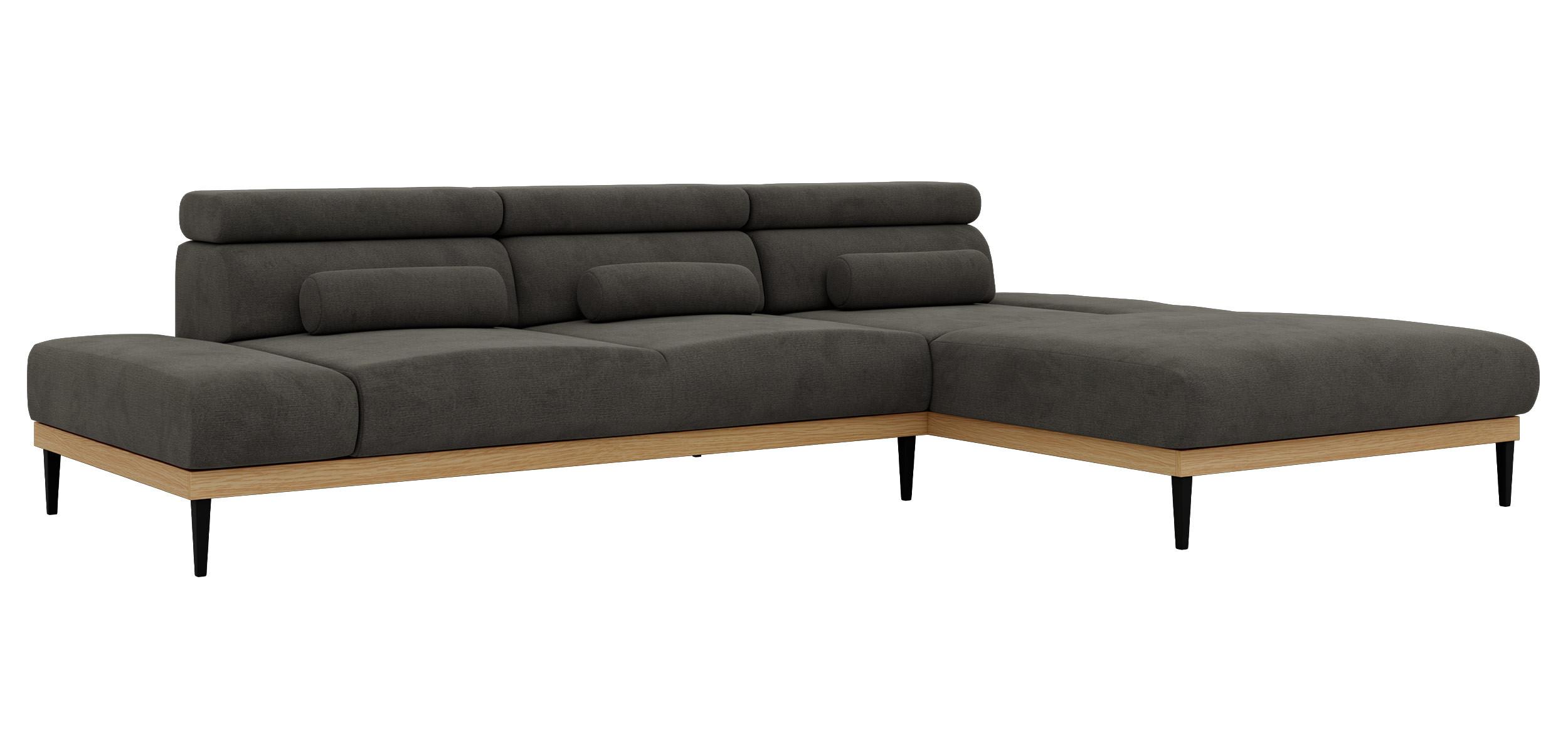 ECKSOFA PAVERO L - Dunkelgrau Velvet - Rechts Seite - Dunkelgrau/Schwarz, Textil/Metall (316/205cm) - MKS