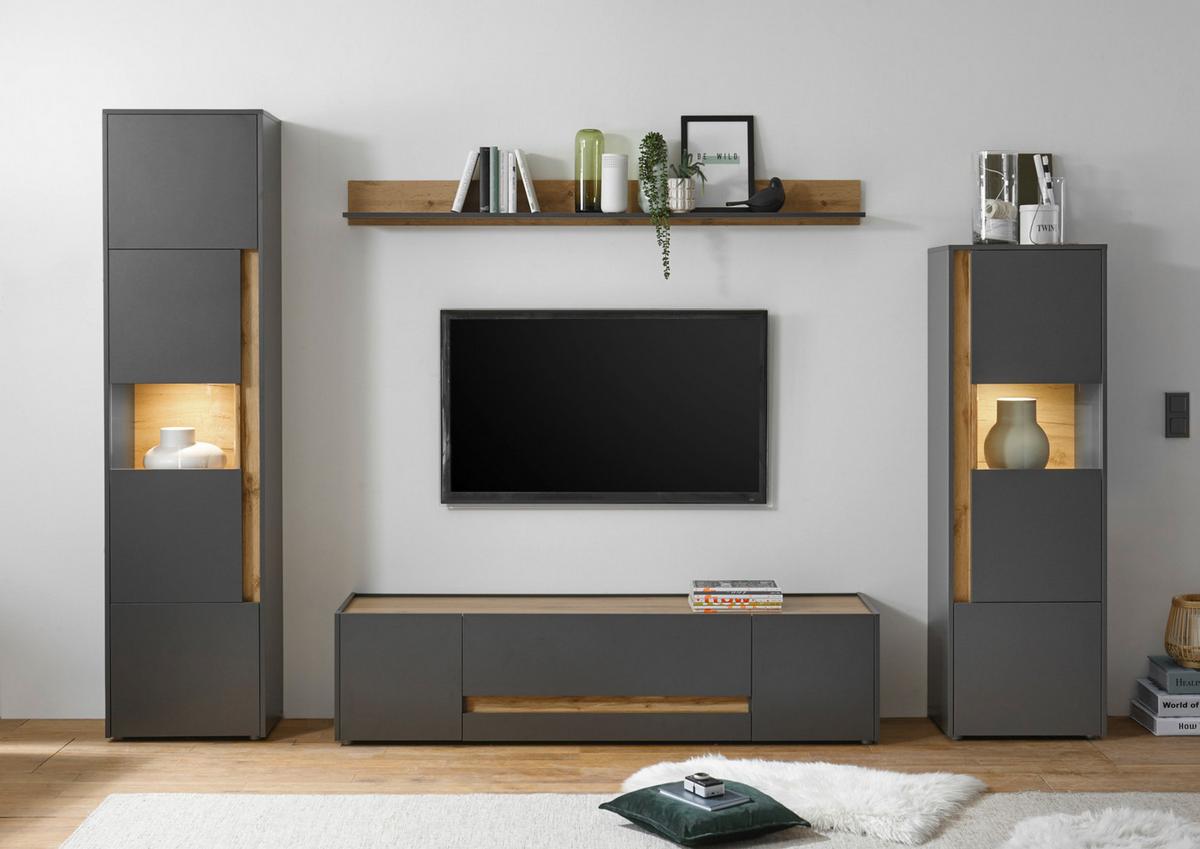 TV-LOWBOARD grau matt, Eiche Wotan 170 cm, TV Unterschrank mit viel Stauraum - Eiche Wotan/Grau, Holzwerkstoff/Kunststoff (170/40/45cm) - Furn.Design